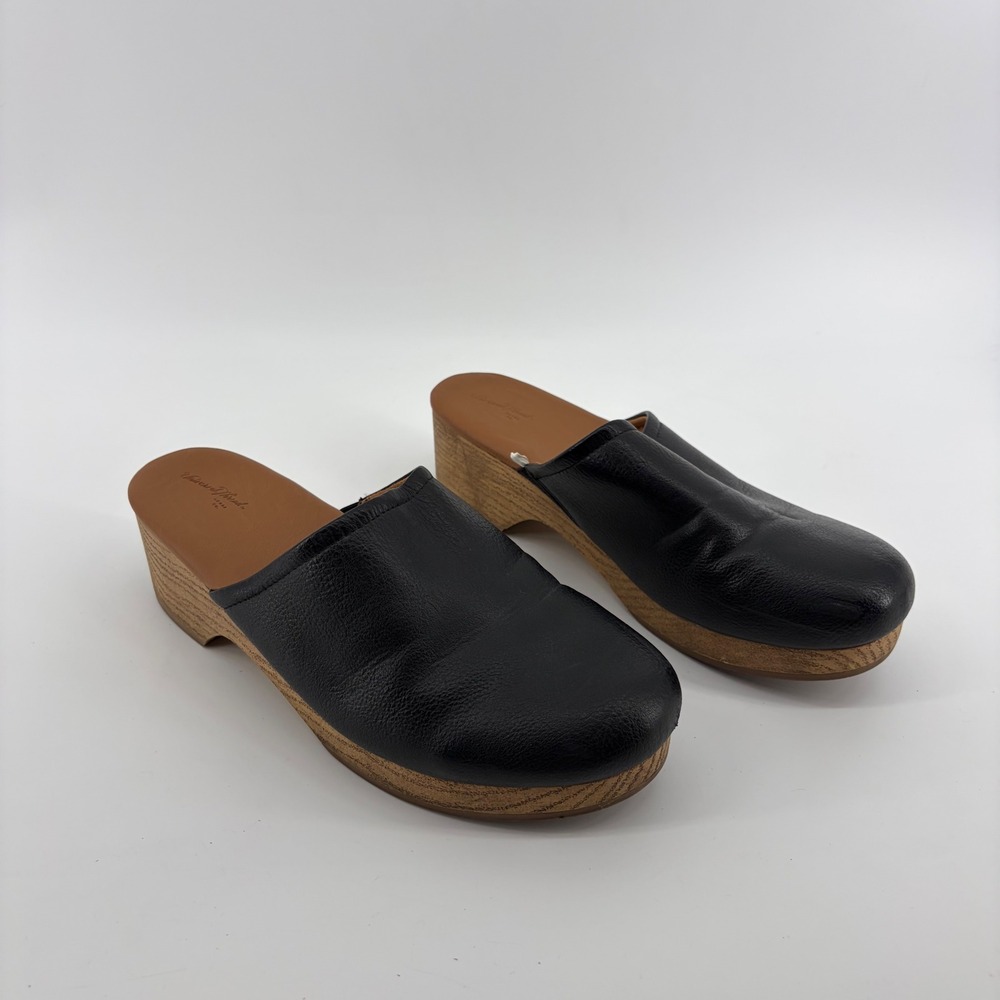 Universal‎ Thread Womens 11 Black Clogs Brynn Faux Leather Wood Wedge Mules